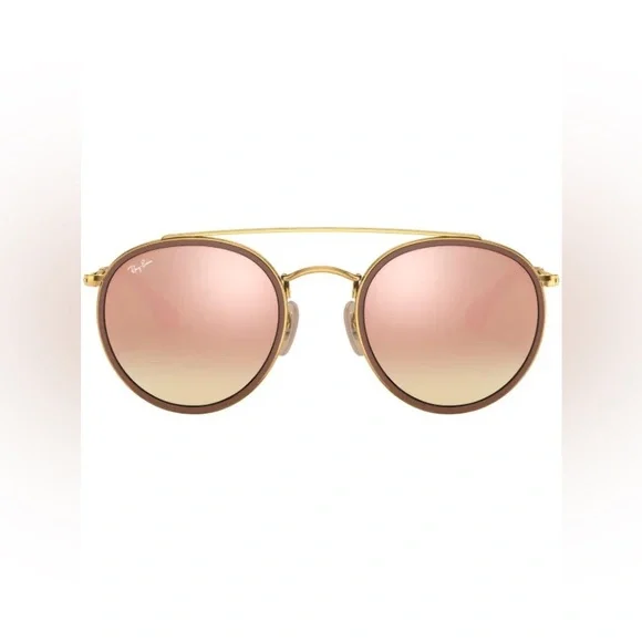 Round Double Bridge Gold & Brown sunglasses - Picture 1 of 8